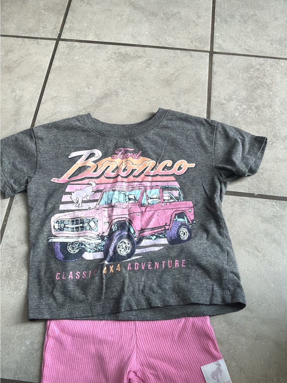 Ford Gray Tee with Pink Bronco Graphic